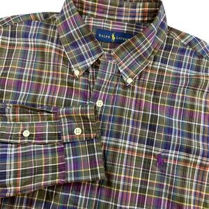 Ralph Lauren Blue Label Plaid Shirt Men Size L Long Sleeve Pony Logo